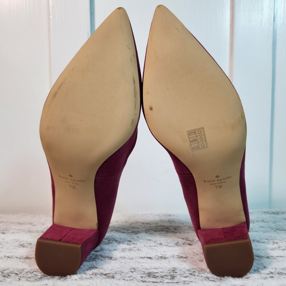 Kate Spade "Moulin" Fuschia Suede Pumps Block Heel Designer | Women's Size 7B - Picture 10 of 13